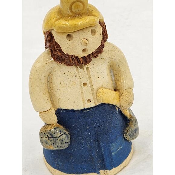 Folk Art Figurine Bearded Pottery Farmhouse Country Home Signed 1986 Glaze 3" - Picture 6 of 13